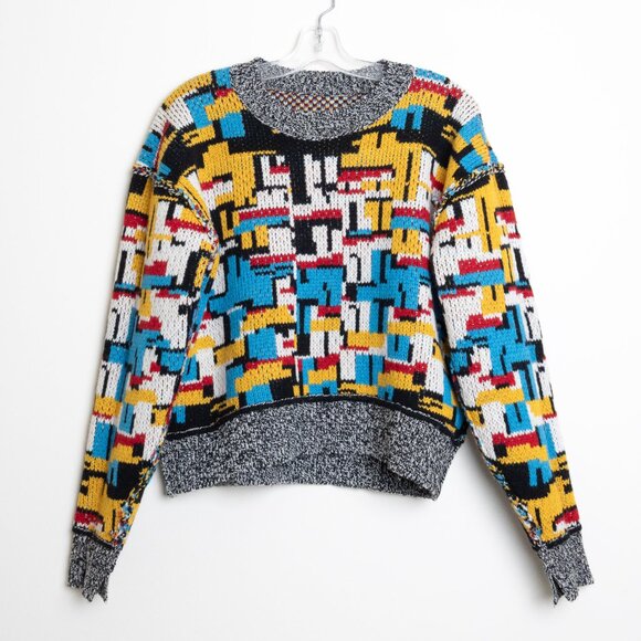 rag & bone Willow Rainbow Sweater 100% Merino Wool Chunky Colorful - Picture 13 of 14